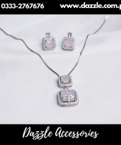 Silver Pink Pendant with Stud Earrings