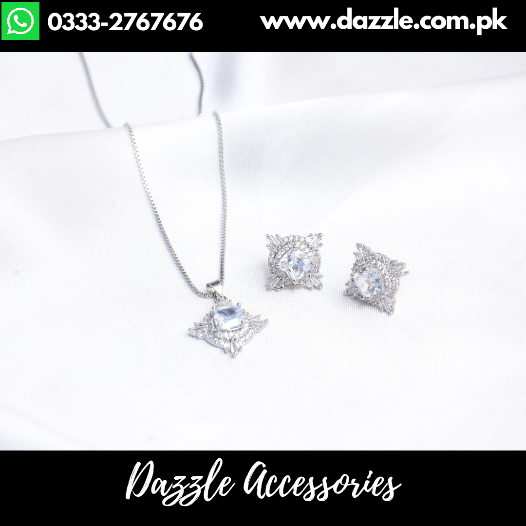 Silver Plated Pendant with Stud Earrings