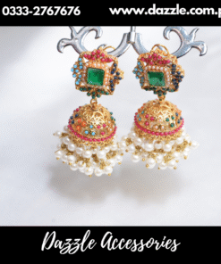 Green Ethnic Jhumka Earrings