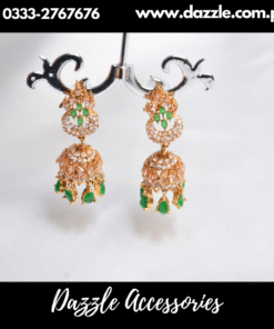 Green Golden Jhumka Earrings