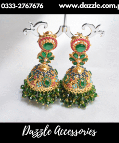 Green Nav Ratan Statement Jhumka Earrings
