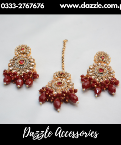 Maroon Ethnic Earrings and Bindiya Set