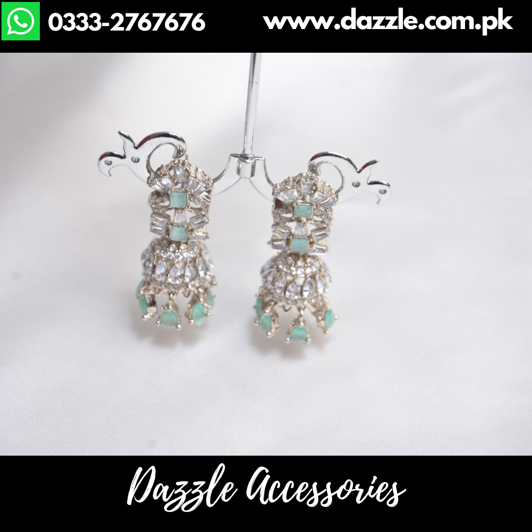 Mint Silver Jhumka Earrings