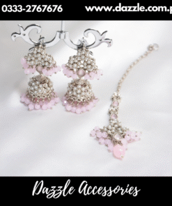 Pink Silver Jhumka with Bindiya
