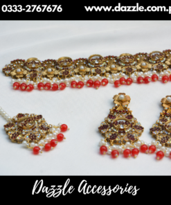 Red Turkish Choker with Earrings and Bindiya
