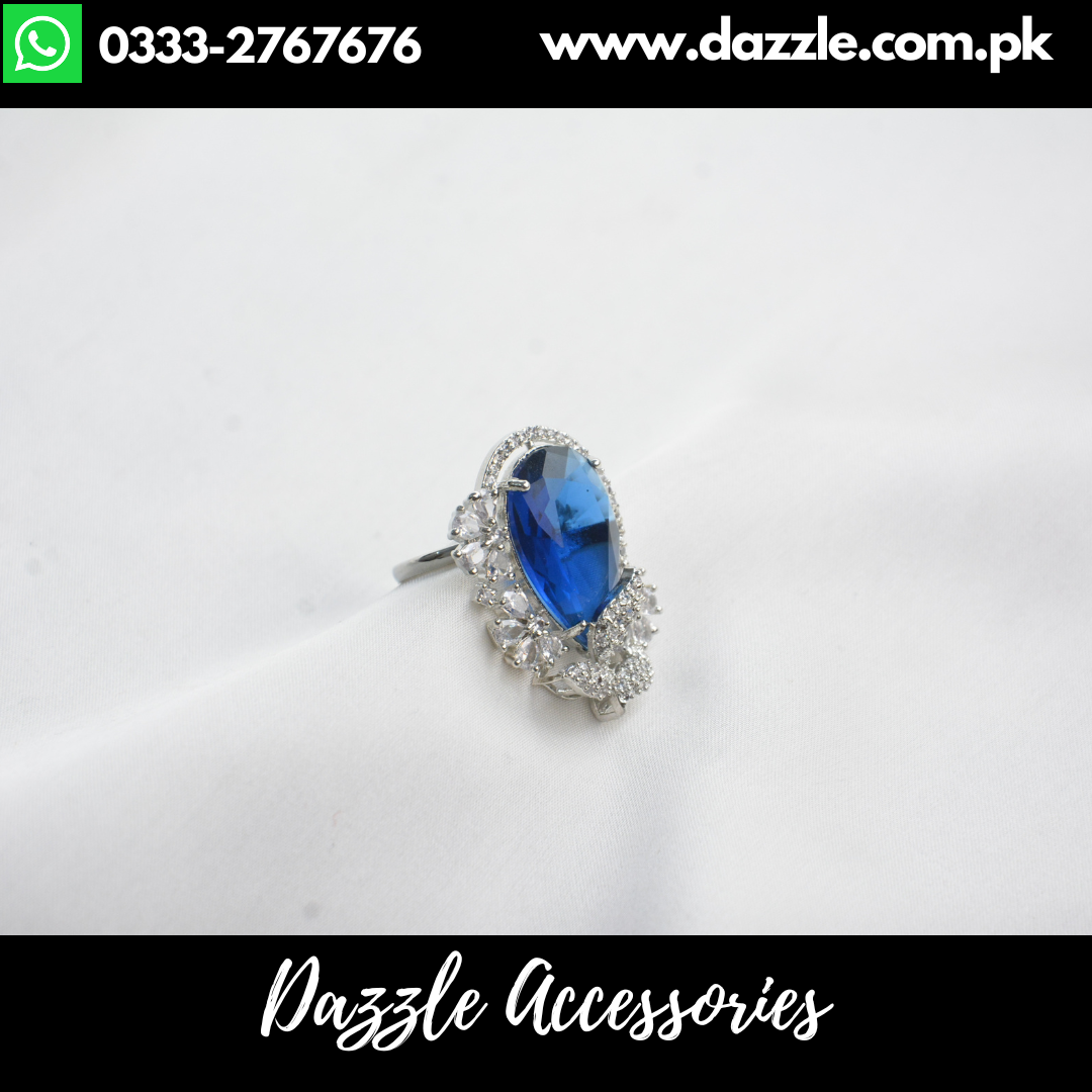 Saphire Blue Statement Ladies Ring Adjustable Size