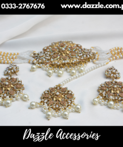White Antique Turkish Choker with Earrings and Bindiya