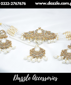 White Turkish Choker Set with Earrings and Bindiya