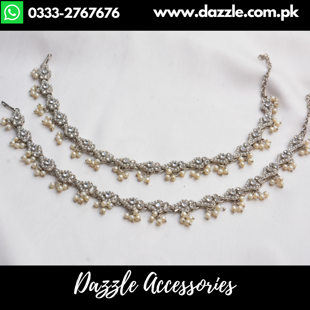 Antique Silver Pearl Anklets Pair