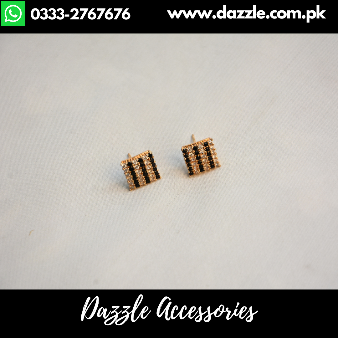 Black Golden Zirconia Minimal Stud Earrings