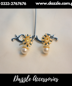 Blue Golden Pearl Tops Earrings