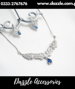 Blue Silver Plated Pendant with Earrings