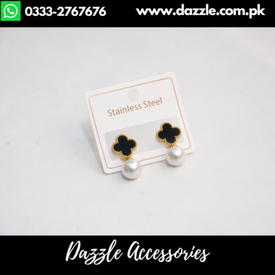 Branded Pearl Stainless Steel Earrings