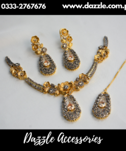 Champagne Gold Plated Bridal Set with Earrings and Bindiya