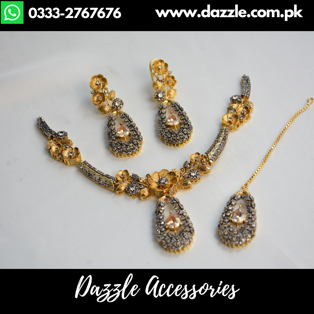 Champagne Gold Plated Bridal Set with Earrings and Bindiya