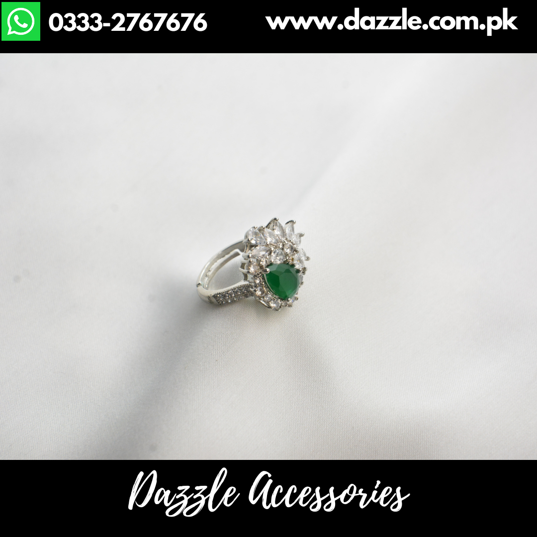 Emerald Silver Plated Ladies Ring Adjustable size