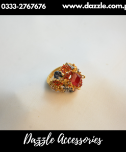 Gold Plated Maroon 3D Turkish Ring Adjustable Size