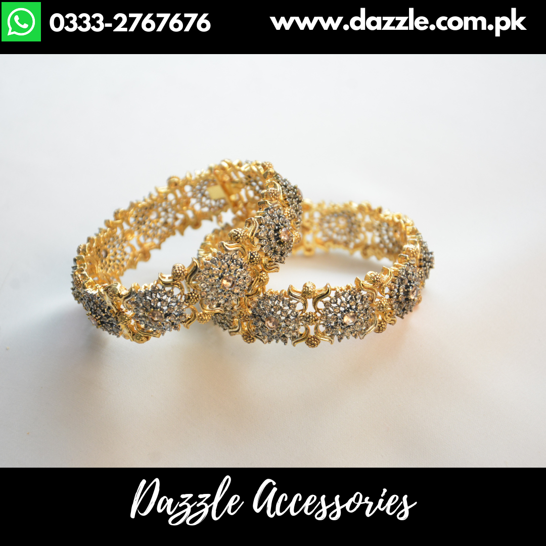 Gold Plated Openable Statement Kadda Bangles Set Size