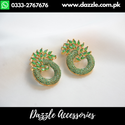 Gold Plated Unique Green Earrings
