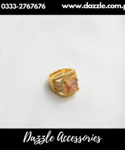 Golden Statement American Diamond Ring Adjustable Size