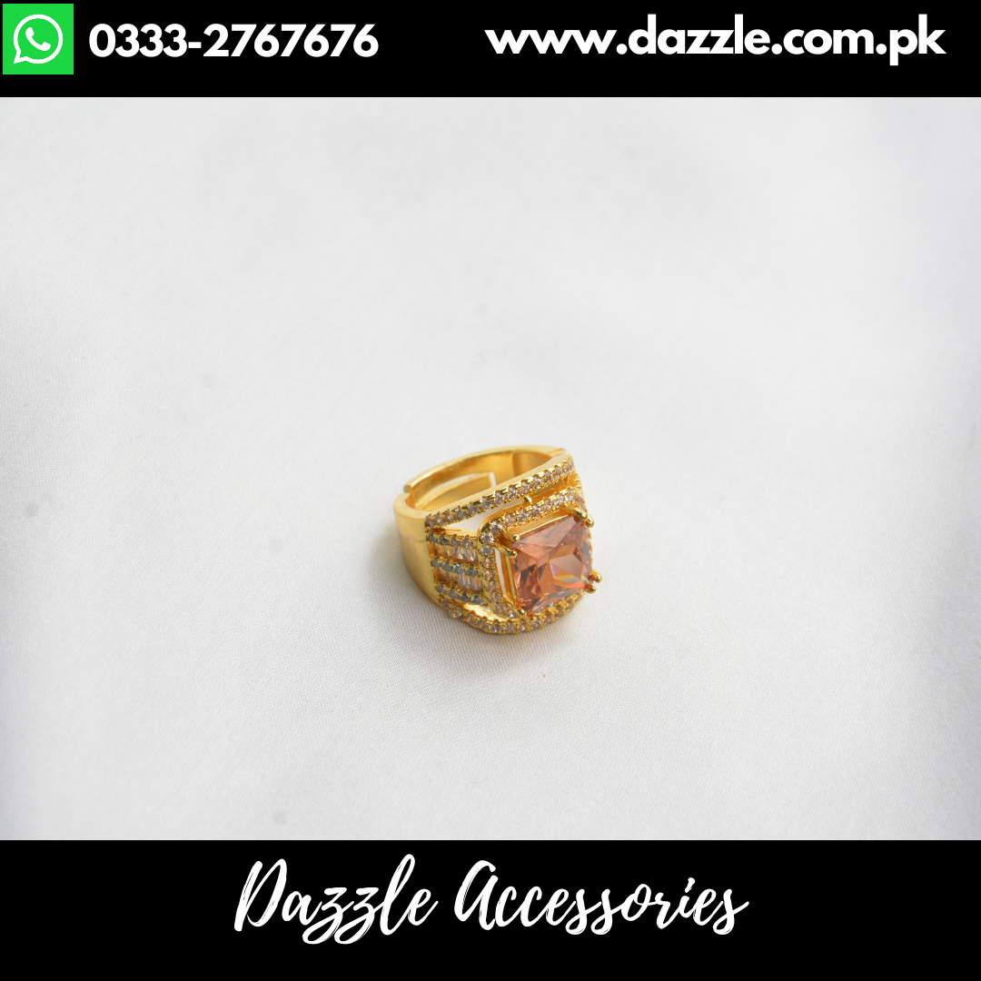 Golden Statement American Diamond Ring Adjustable Size