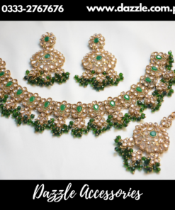 Green Antique Bridal Set with Earrings and Bindiya