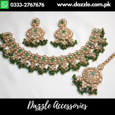 Green Antique Bridal Set with Earrings and Bindiya