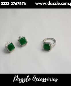 Green Decent Stud Earrings with Adjustable Ring