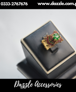 Green Multi Color Gold Plated Band Ring Adjustable Size