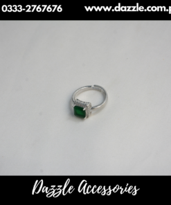 Green Silver Plated Adjustable Ring