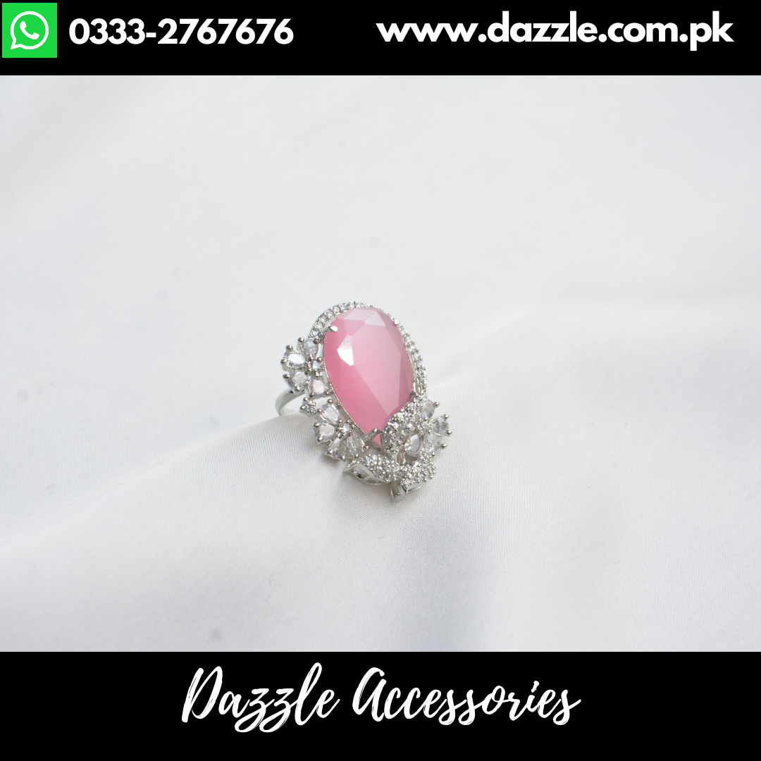 Light Pink Silver Plated Ladies Ring Adjustable Size