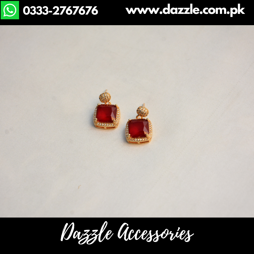 Maroon Golden Stud Earrings
