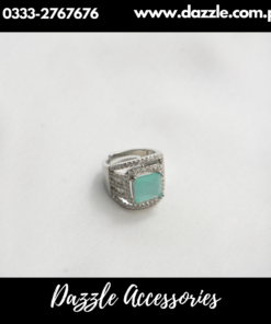 Mint Silver Statement American Diamond Ring Adjustable Size