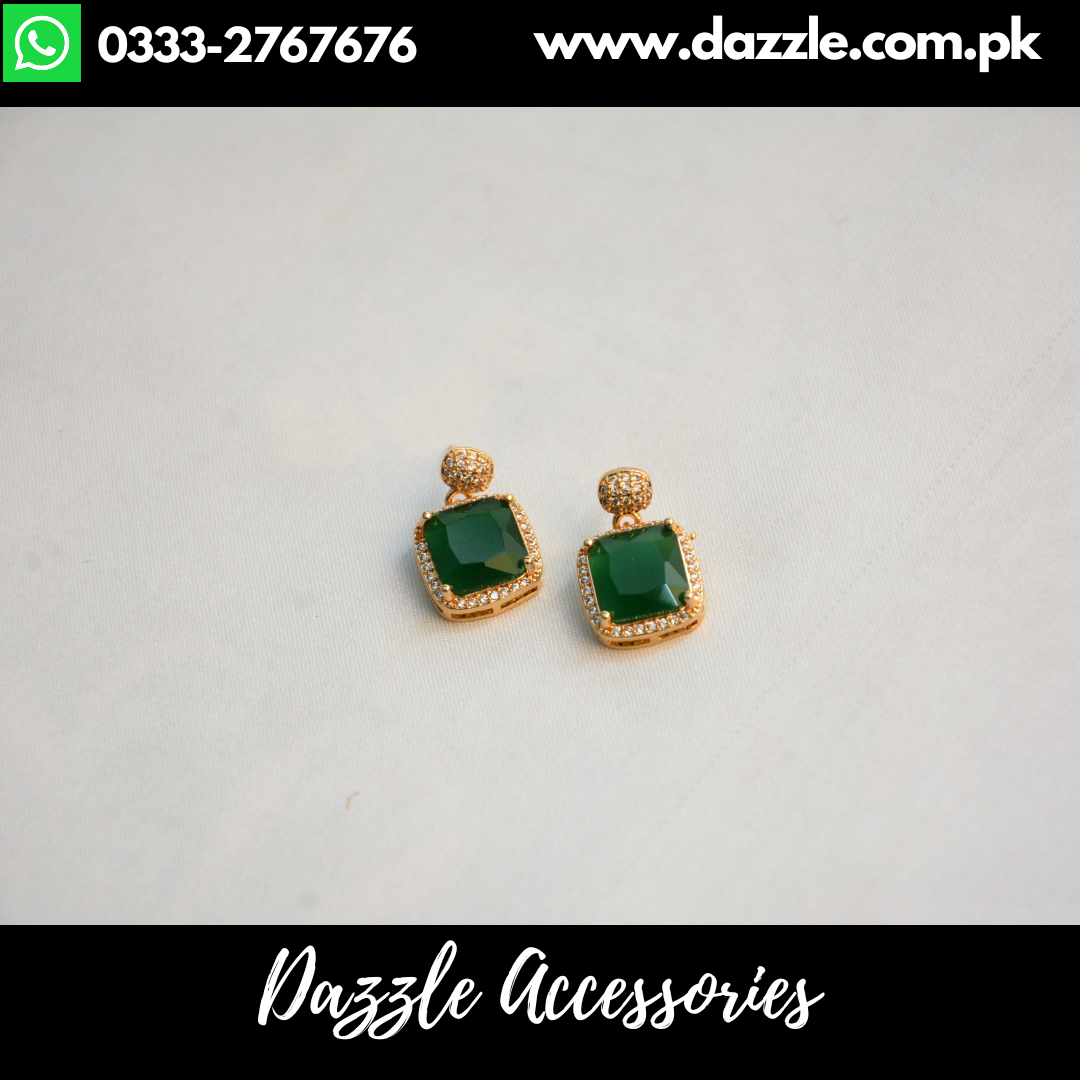 One Stone Green Stud Earrings
