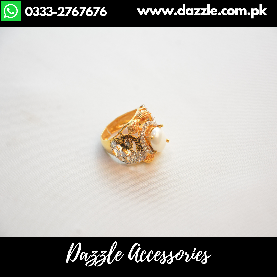 Pearl Gold Plated Statement Adjustable Ladies Ring