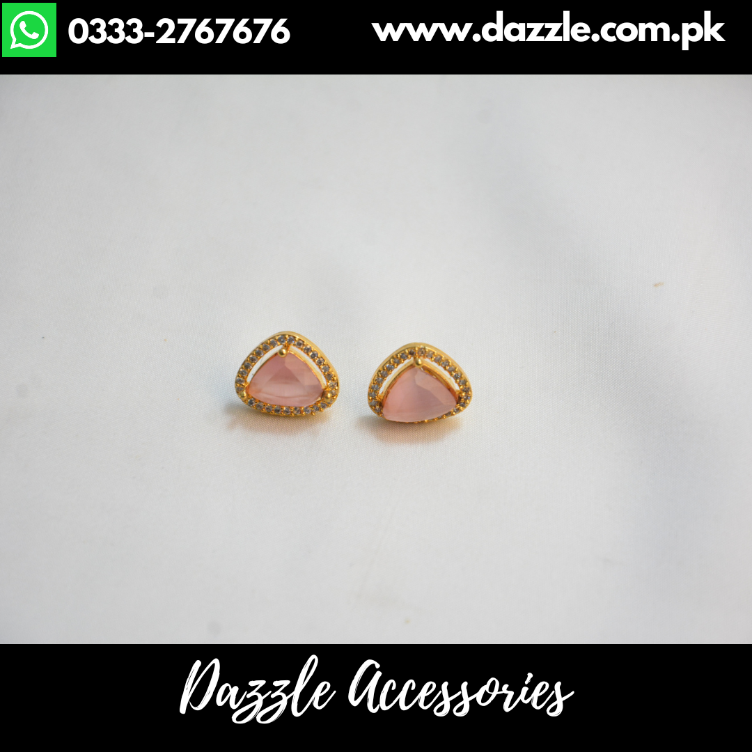 Pink Golden Stud Earrings