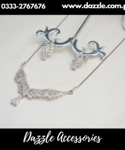 Pink Silver Pendant with Earrings