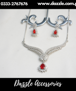 Red Silver Pendant with Earrings