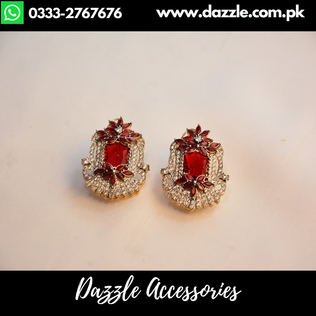 Red Unique Statement Stud Earrings -