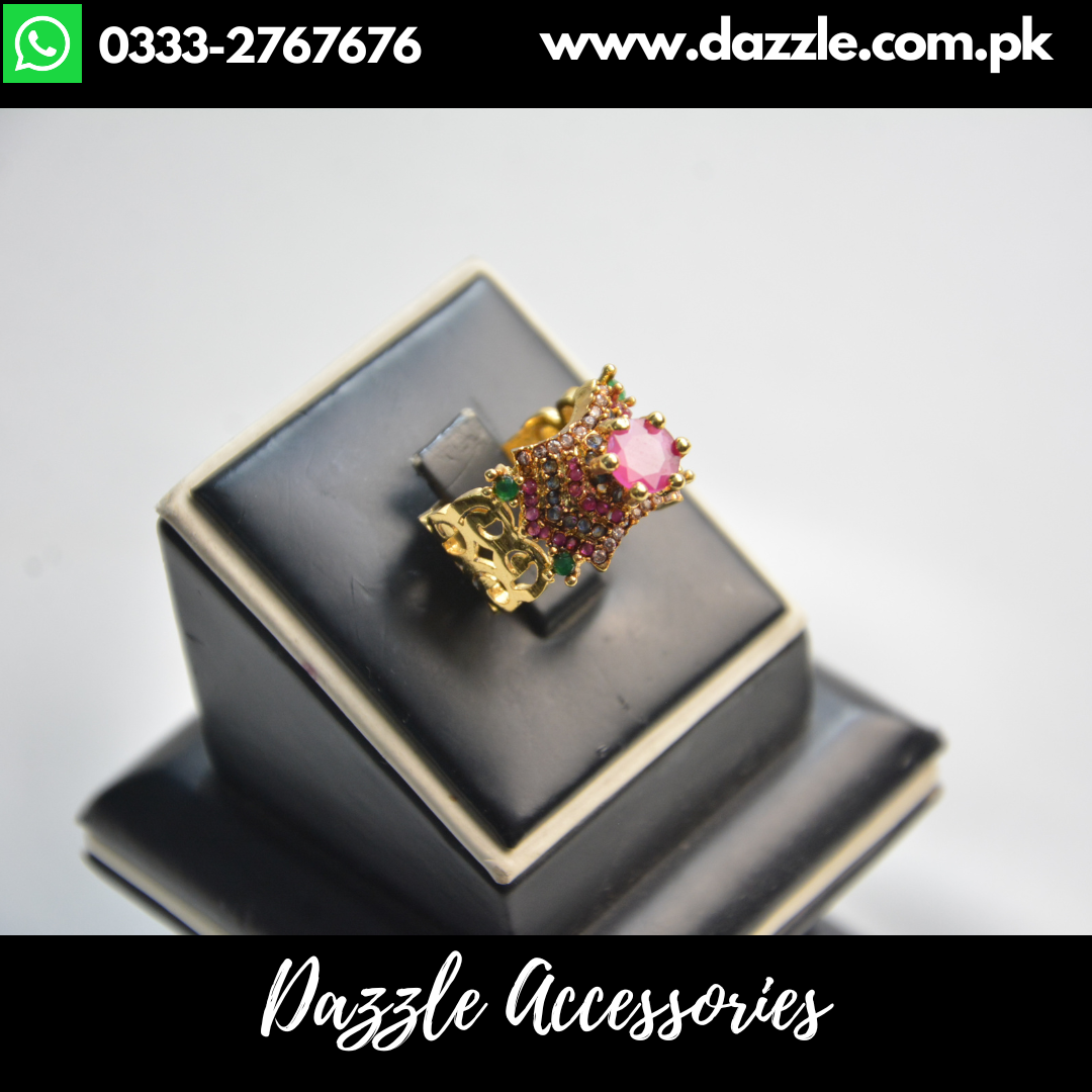 Ruby Multi Color Gold Plated Band Ring Adjustable Size