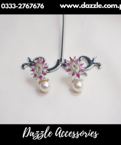 Ruby Silver Pearl Tops Earrings