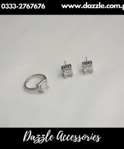 Silver Square Studs with Adjustable Ring