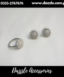 Silver Zirconia Stud Earrings with Adjustable Ring