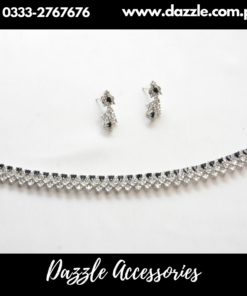 Black Silver Single Line Choker Set with Earrings