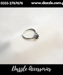Black Stone Silver Plated Girls Ring Adjustable Size