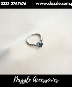 Blue One Stone Silver Plated Girls Ring Adjustable Size