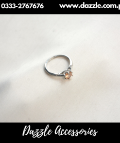 Champagne One Stone Silver Plated Girls Ring Adjustable Size