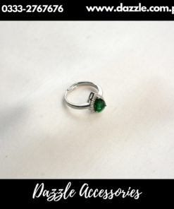 Emerald Green One Stone Silver Plated Girls Ring Adjustable Size