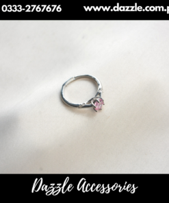 Light Pink One Stone Silver Plated Girls Ring Adjustable Size