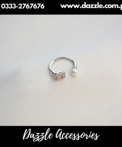 Light Pink Pearl Silver Plated Girls Ring Adjustable Size